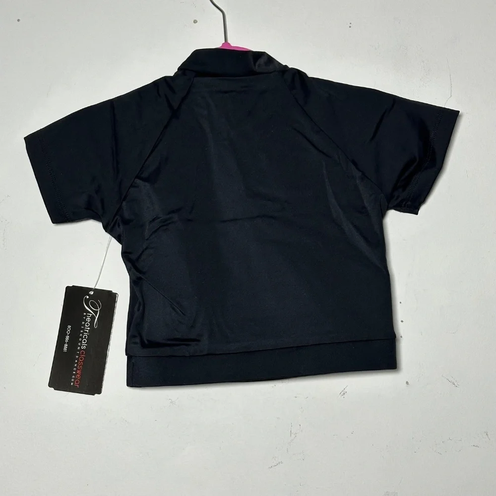 Theatricals Classwear black Zip Mock Neck Short Sleeve Dance Crop Top